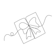 Continuous one-line drawing gift box on holiday. Present a package, a surprise inside. Single line draw design graphic, Continuous one