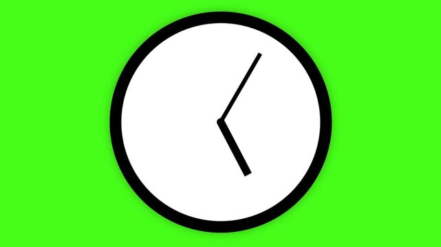 Simple 2D Cartoon Analog Clock Time Lapse Animation on Green Screen Background for Chroma Keying, Fast Spinning Hands
