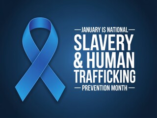 Blue ribbon awareness symbol for national slavery and human trafficking prevention month in january
