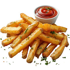 french fries with ketchup isolated on a white background