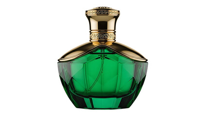 Luxurious green perfume bottle isolated on transparent background