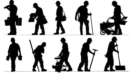Set of Construction Worker Silhouettes