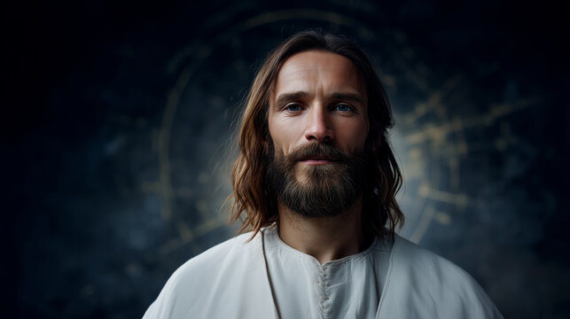 depicting Jesus Christ as a sacred central figure set against an ornate religious background. The image is framed horizontally, with Christ posi