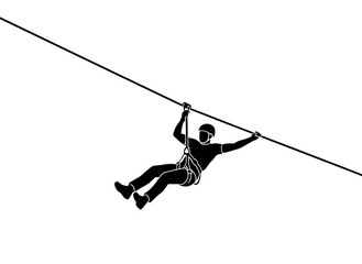 Person zip lining on cable for adventure extreme sport thrill outdoor activity recreation adrenaline flying aerial excitement branding design © Madhuka Disanayaka
