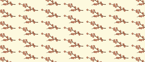 Seamless pattern with Chinese blooming plum blossom flowers on pastel background, traditional Chinese culture decorative background