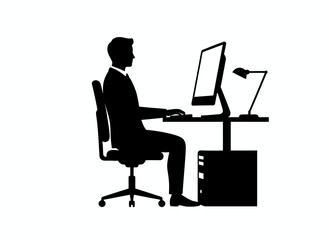Person working at computer desk office workspace silhouette professional setting perfect for remote work productivity business technology or digital career design