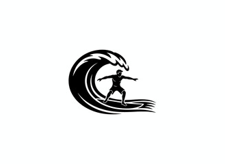 Surfer riding wave on surfboard ocean sport action silhouette perfect for beach water sports adventure surfing lifestyle or coastal recreation design