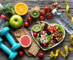 Overhead shot showcasing healthy lifestyle elements.