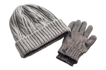 Beanie Hat with Matching Gloves on White Background for Winter Wear