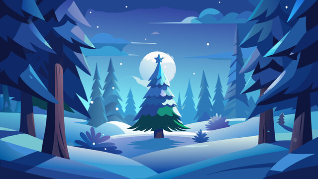 Serene winter forest under moonlight