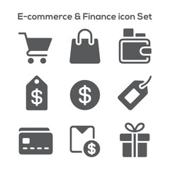 E-commerce and Online Finance Vector Icon Set: Modern Symbols for Digital Shopping, Payment, and Business Transactions