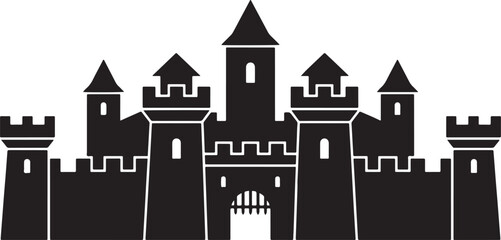 Obraz premium black silhouette of castle on white background, vector