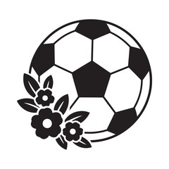 Obraz premium A black and white soccer ball decorated with delicate floral elements