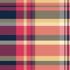 Present fabric seamless check, wide textile vector tartan. Cutout plaid texture pattern background in red and amber colors.