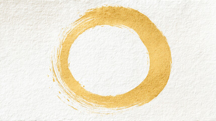 白色の和紙と筆で描いた金の丸（生成AI)