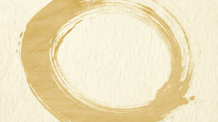 ベージュの和紙と筆で描いた金の丸（生成AI)