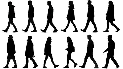 Collection of Walking People Silhouettes in Profile