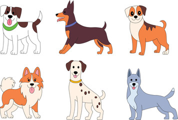 Obraz premium Cute Cartoon Dog Characters Set. Flat Style Pet Illustration Collection
