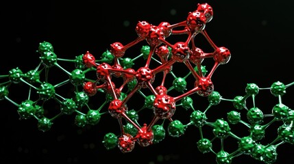 3D graphic of the coronavirus molecule in red and green with labeled features.