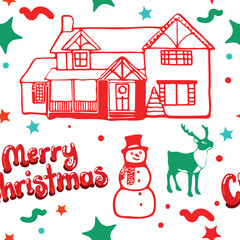 Seamless pattern with New Year-themed illustrations