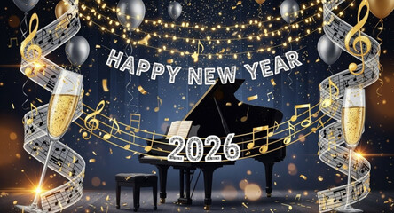 Piano with New Year's theme music