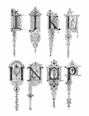 Decorative alphabet letter design with artistic and ornate typography and detailed linework.