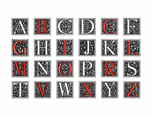 Decorative alphabet letter design with artistic and ornate typography and detailed linework.