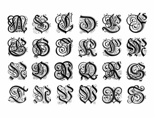 Decorative alphabet letter design with artistic and ornate typography and detailed linework.