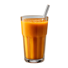 Carrot orange smoothie in a glass cup with a straw isolated die-cut