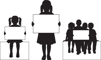 Various silhouettes of children holding blank placards for customized messages