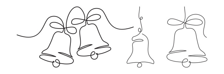A single line drawing of a gingerbread cookie in the shape of a Christmas tree. Continuous line Christmas One line icon Set