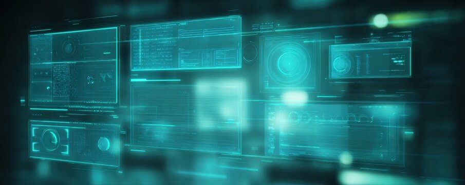 Futuristic Holographic Screens Displaying Abstract Digital Data and Information - Powered by Adobe