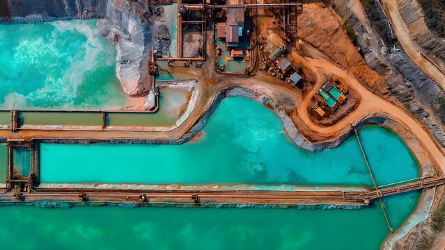 Aerial View of an Industrial Mining Quarry with Tailing Ponds