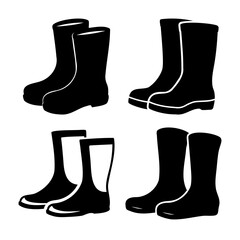Set of black rubber rain boots vector icons for wet weather