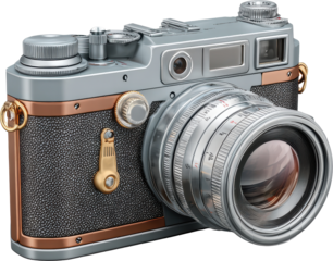3D Render of Vintage Rangefinder Camera with Metallic Finishes
