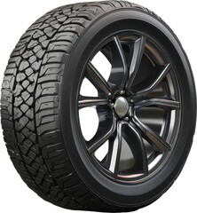 Obraz premium Realistic isolated car tire with aggressive tread pattern on transpare
