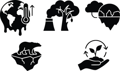 Global Warming, Climate Change, and Environmental Pollution Icons