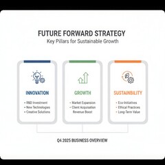 A presentation slide detailing the three key pillars of sustainable business strategy for future growth