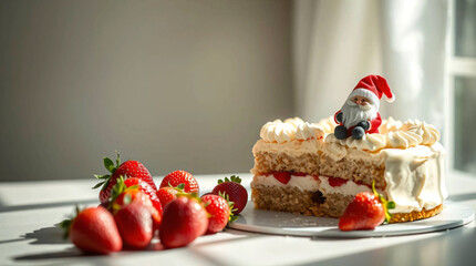 Gentle soft light, a warm and inviting Christmas cake with white cream