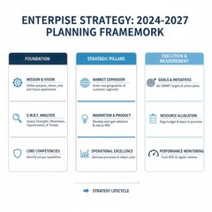 Obraz premium Enterprise strategy planning framework for 2024-2027 outlining key pillars and execution steps