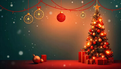 Elegant Christmas event poster in warm terracotta and cool teal, featuring a red and gold palette