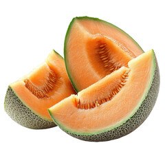 half cut cantaloupe melon isolated on a white background