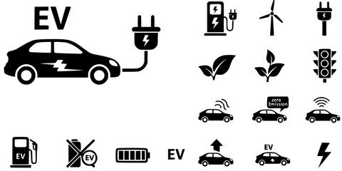 Electric Vehicle Charging Station Plug Icon Silhouette