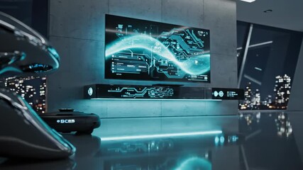 A digital communication network background features fiber optics with many light spots connecting computer data equipment and internet cables for business technology service