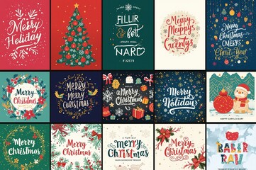 Naklejka premium Assortment of festive christmas greeting card designs and illustrations