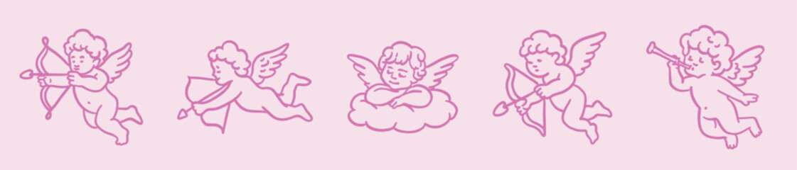 arge festive collection of elements, stickers, and icons on the theme of love and romance: cupids, hearts, gifts, cats, wedding rings, kisses. Perfect for Valentine's Day design.