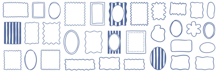 Hand drawn decorative frame collection in minimal line art style. Set of vintage borders and labels for design, branding, packaging, invitations and social media templates.