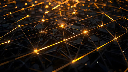 High-tech triangle grid abstract network of glowing golden points perfect for technology, data, network, communication, futuristic concepts in design projects.