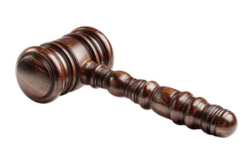 A close-up shot of a finely crafted wooden gavel against a solid black background