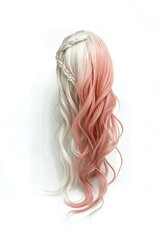 Naklejka premium Long wavy hair with pink gradient isolated on white background.